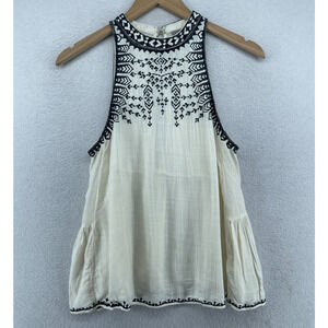 ECOTE URBAN OUTFITTERS Tank Top M Leah Embroidered Swing Cutout Back Off White